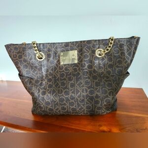Calvin Klein Brown Tote with Gold Chain Handles